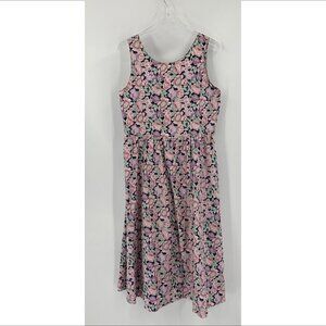 Laura Ashley vintage Mother Child floral dress pink purple green midi cotton 14